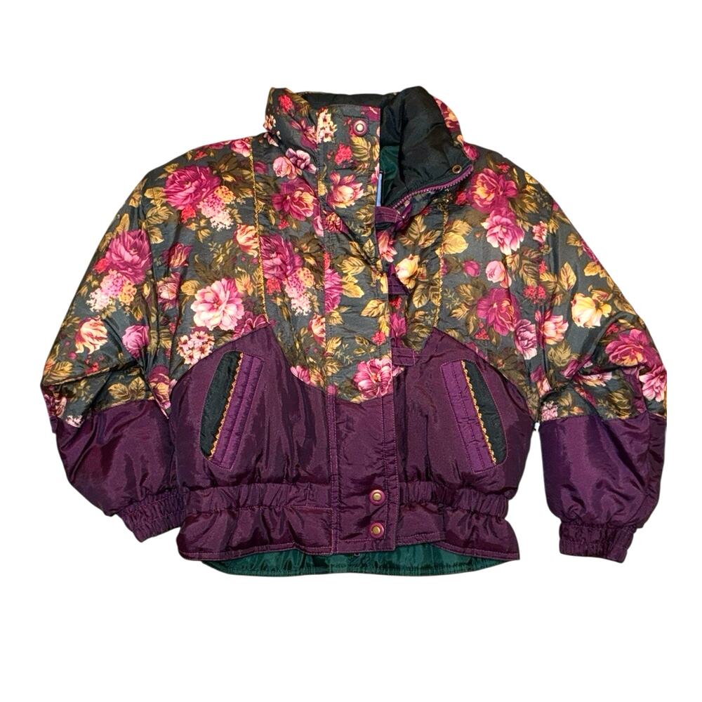 Kids Vintage Puffer jacket 80s Izzis Floral Ski Jacket 7/8 Purple Colorblock NWT